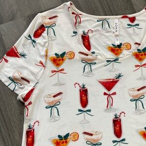 Soma White Cocktail Print Cool Nights Long Sleep Shirt Pajama tee Nightie sz M